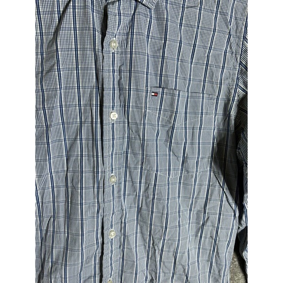 Tommy Hilfiger 80s 2 Ply Fabric Button Down Shirt Mens Size Small Blue Plaid - Picture 7 of 10